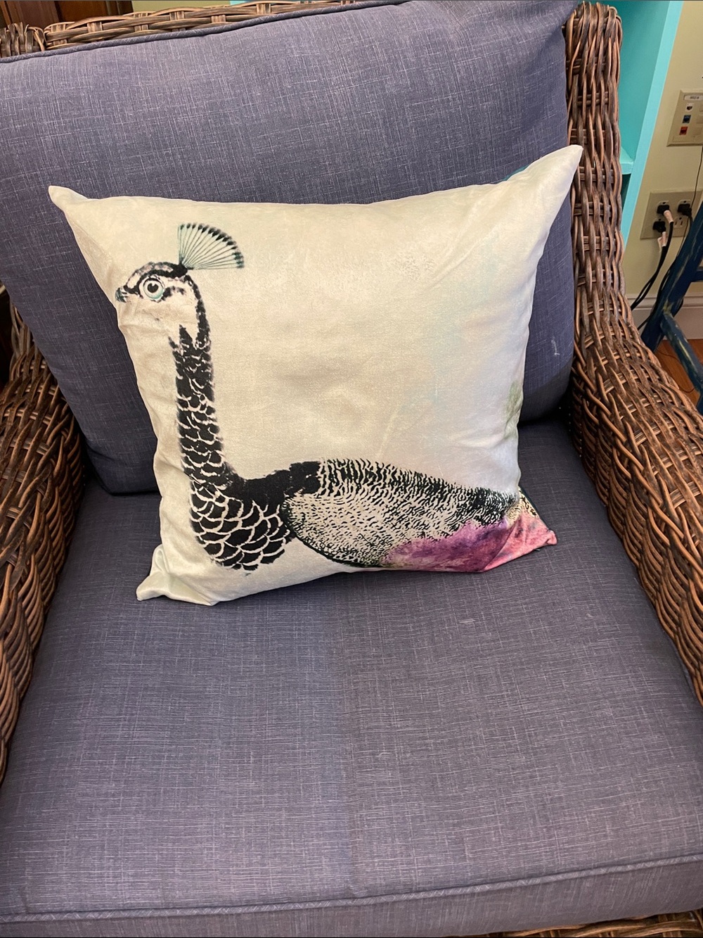 Decorative Peacock Accent Pillow in Cream and Black